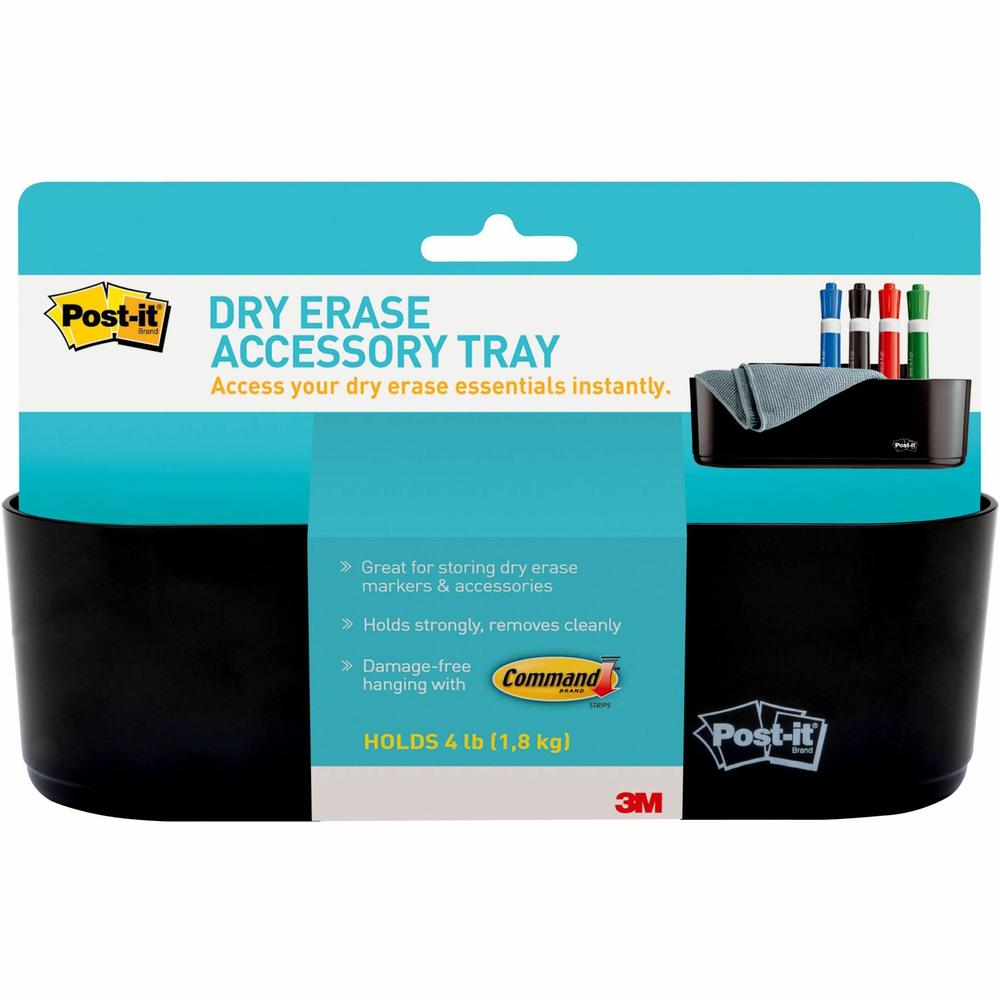 Post-it&reg; Dry-Erase Accessory Tray - 5.2" x 8.4" x 3" x - Plastic - 1 Each - Black. Picture 1