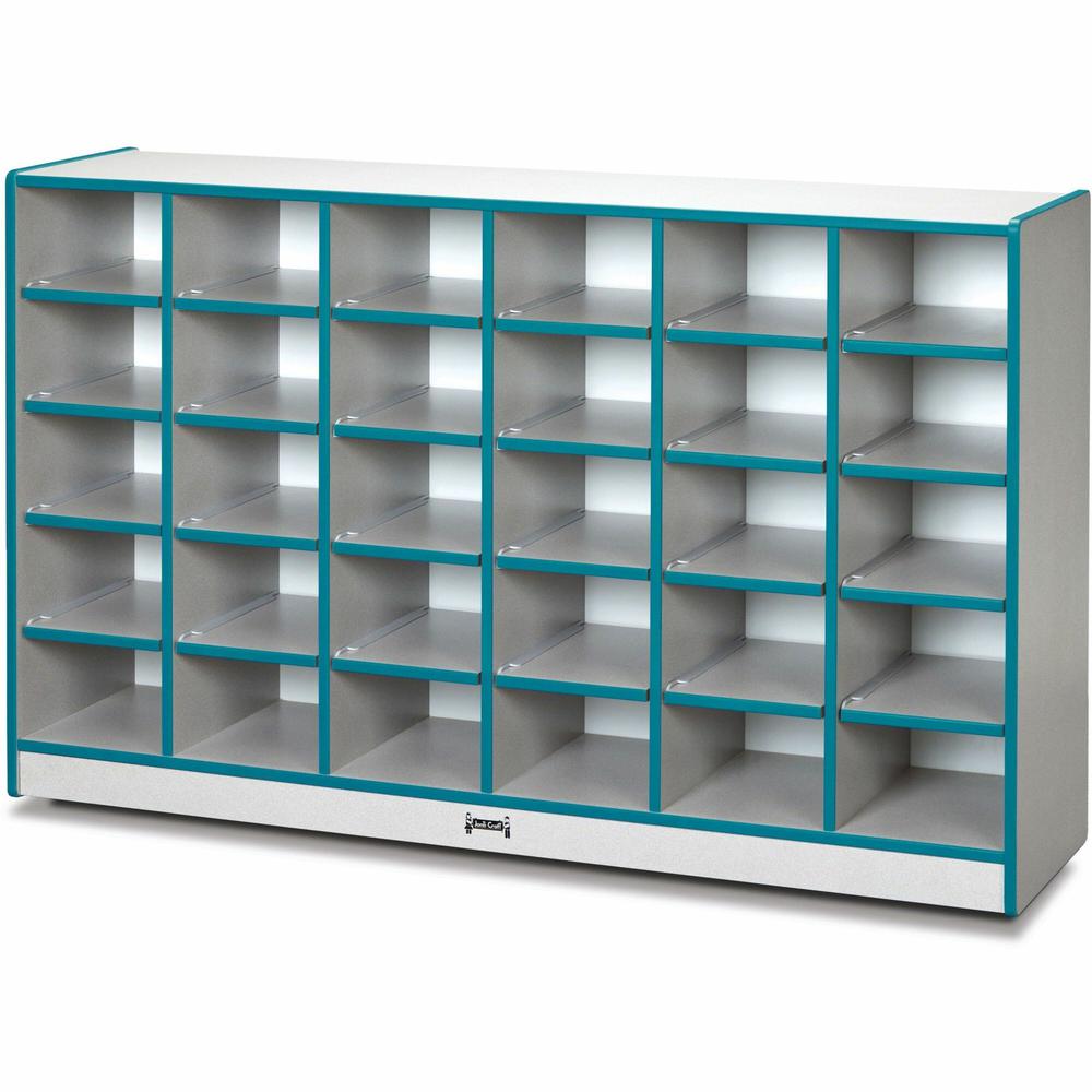 Jonti-Craft Rainbow Accents Toddler Single Storage - 30 Compartment(s) - 35.5" Height x 57.5" Width x 15" Depth - Laminated, Chip Resistant - Teal - Rubber - 1 Each. Picture 1