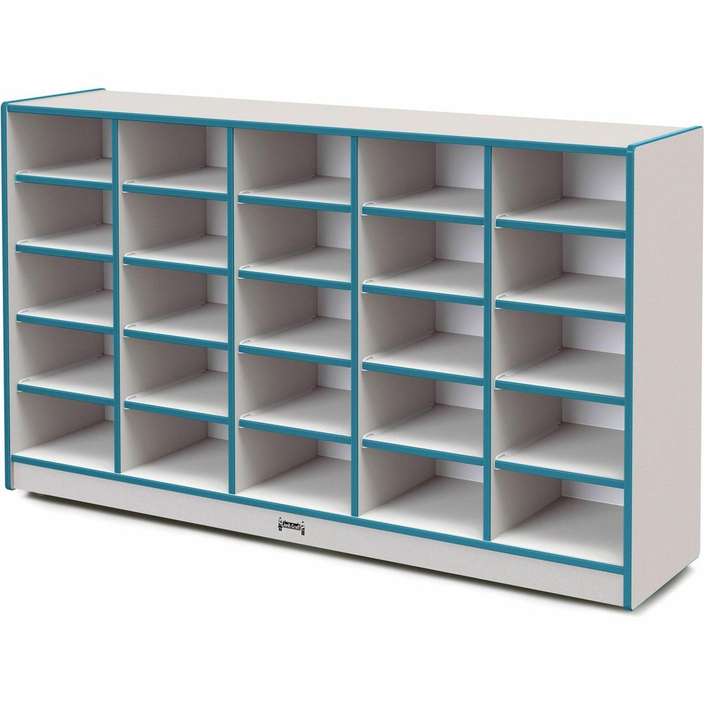Jonti-Craft Rainbow Accents Cubbie Mobile Storage - 25 Compartment(s) - 35.5" Height x 60" Width x 15" Depth - Durable, Laminated - Teal - Hard Rubber - 1 Each. Picture 1