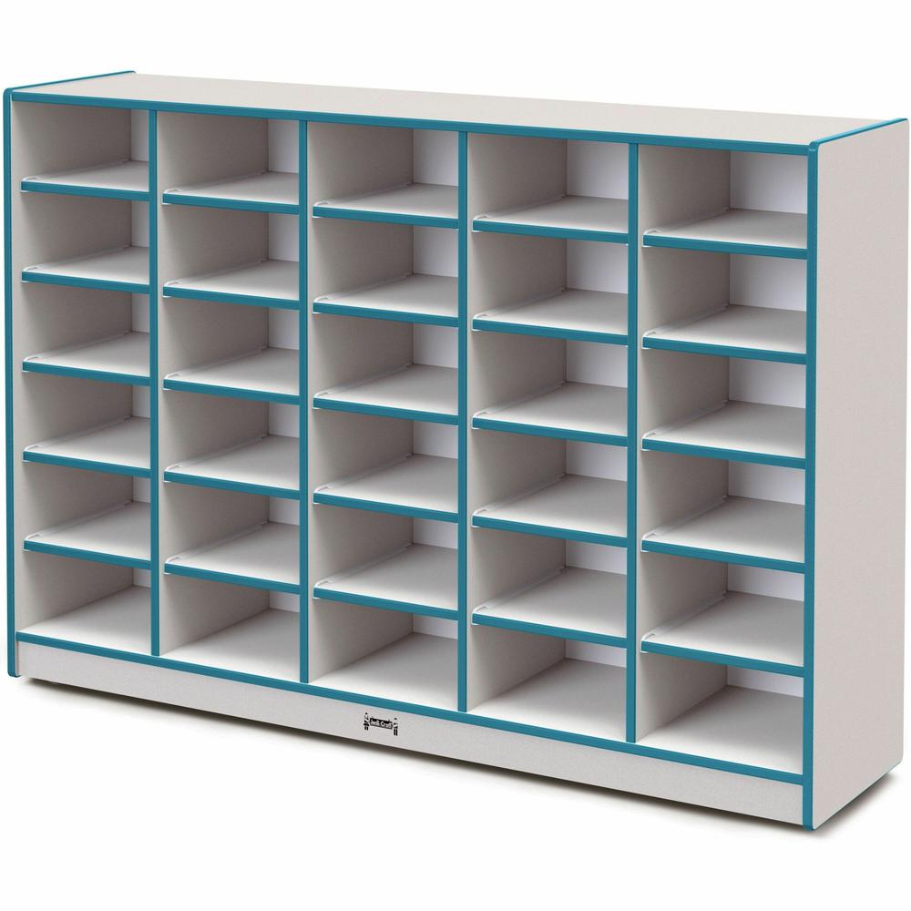 Jonti-Craft Rainbow Accents Cubbie Mobile Storage - 30 Compartment(s) - 42" Height x 60" Width x 15" Depth - Durable, Laminated - Teal - Hard Rubber - 1 Each. Picture 1
