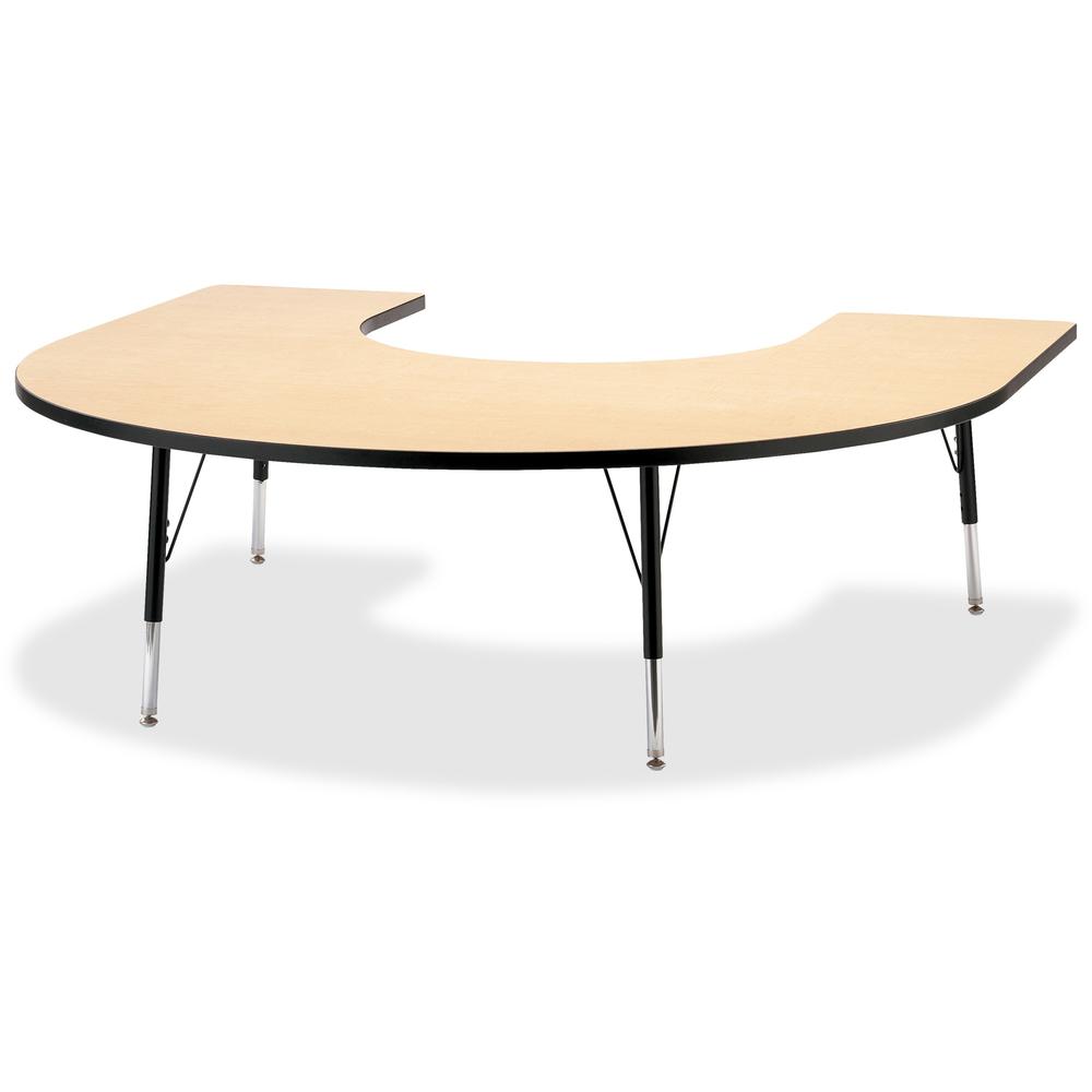 Jonti-Craft Berries Elementary Black Edge Horseshoe Table - Laminated Horseshoe-shaped, Maple Top - Four Leg Base - 4 Legs - Adjustable Height - 15" to 24" Adjustment - 66" Table Top Length x 60" Tabl. Picture 1