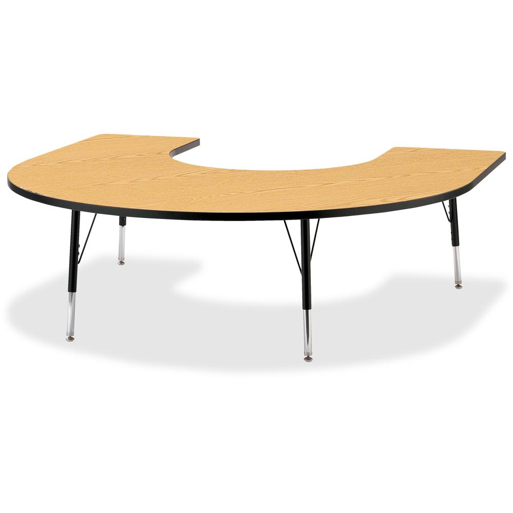 Jonti-Craft Berries Elementary Black Edge Horseshoe Table - For - Table TopBlack Oak Horseshoe-shaped, Laminated Top - Four Leg Base - 4 Legs - Adjustable Height - 15" to 24" Adjustment - 66" Table To. Picture 1