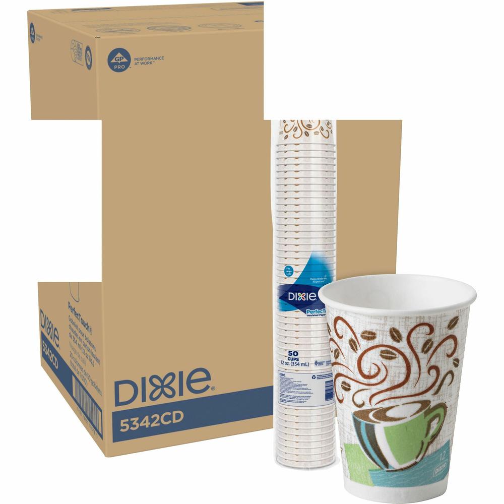 Dixie PerfecTouch 12 oz Insulated Paper Hot Coffee Cups by GP Pro - 50 / Pack - 20 / Carton - Coffee Haze - Paper - Hot Drink. Picture 1