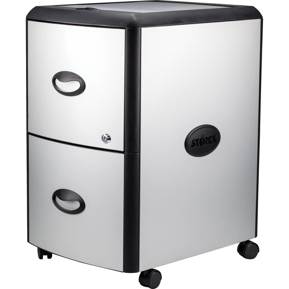Storex Metal-clad Mobile Filing Cabinet - 19" x 15" x 23" for File - Letter - Vertical - Washable, Durable, Locking Drawer, Locking Casters - Platinum, Gray - Metal, Polypropylene. Picture 1