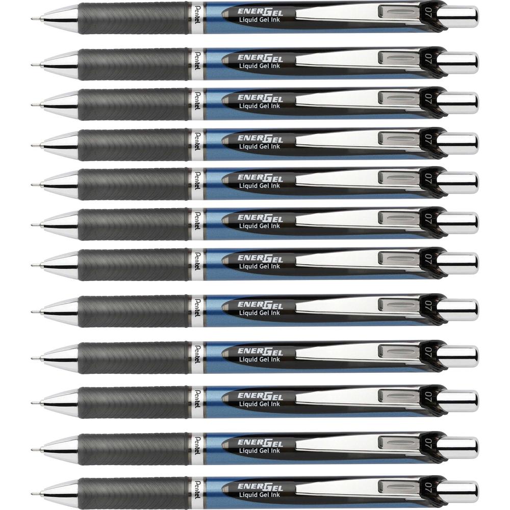 EnerGel EnerGel RTX Liquid Gel Pen - Medium Pen Point - 0.7 mm Pen Point Size - Needle Pen Point Style - Refillable - Retractable - Black Gel-based Ink - Black, Stainless Steel, Blue Barrel - Metal Ti. Picture 1