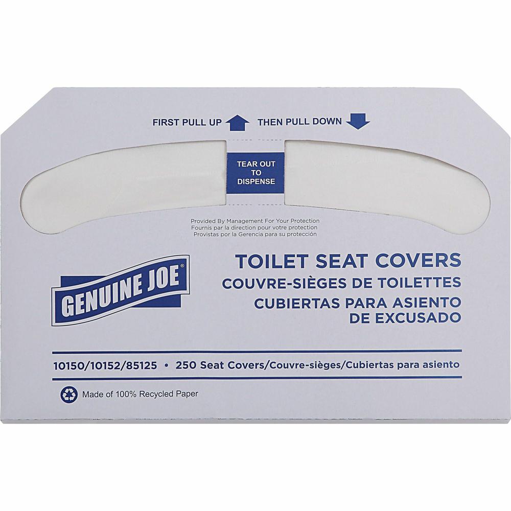 Genuine Joe Toilet Seat Covers - Half-fold - For Public Toilet - 250 / Pack - 20 / Carton - White. Picture 1