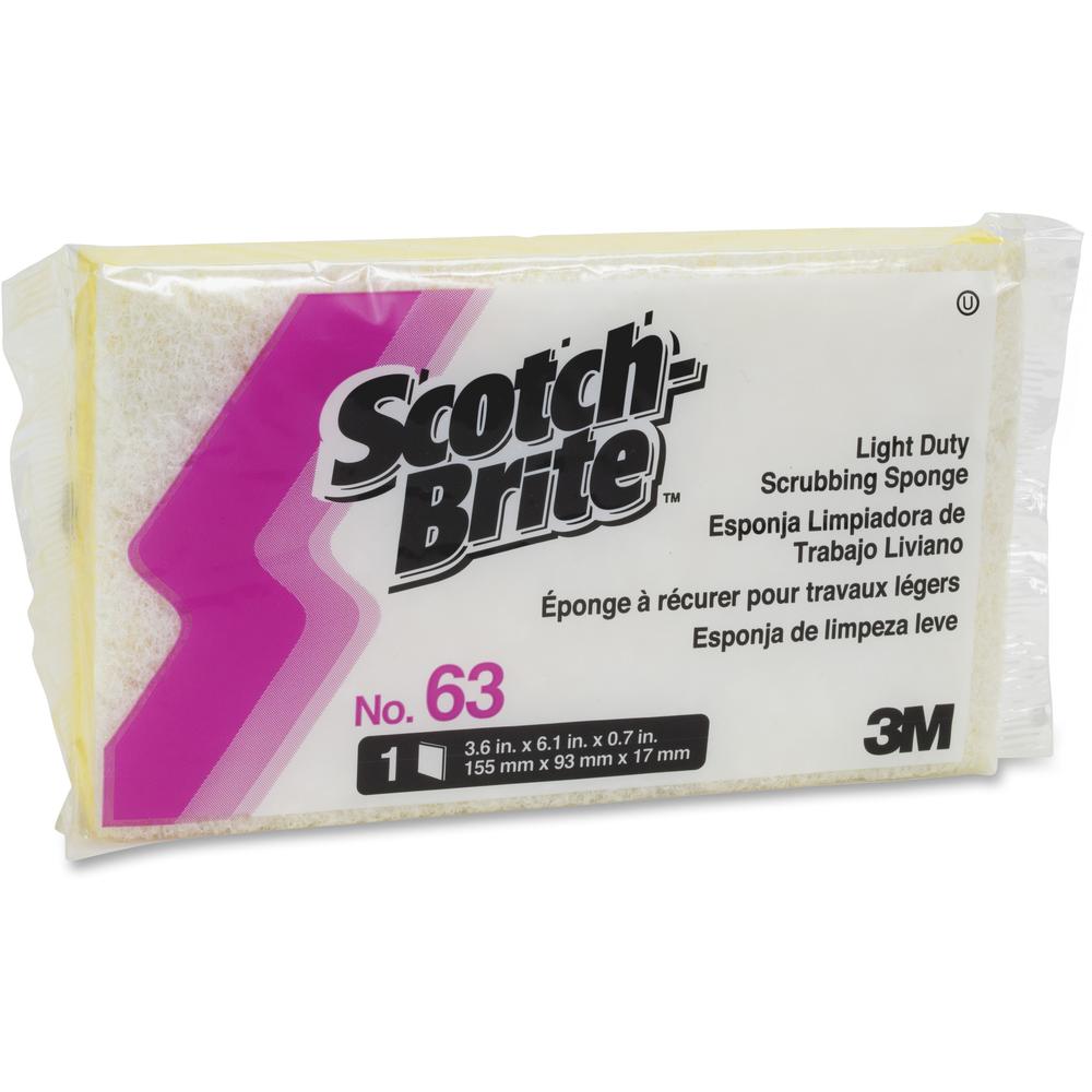 Scotch-Brite Light-duty Scrub Sponge - 0.7" Height x 6.1" Width x 3.6" Length - 20/Carton - Yellow, White. Picture 1