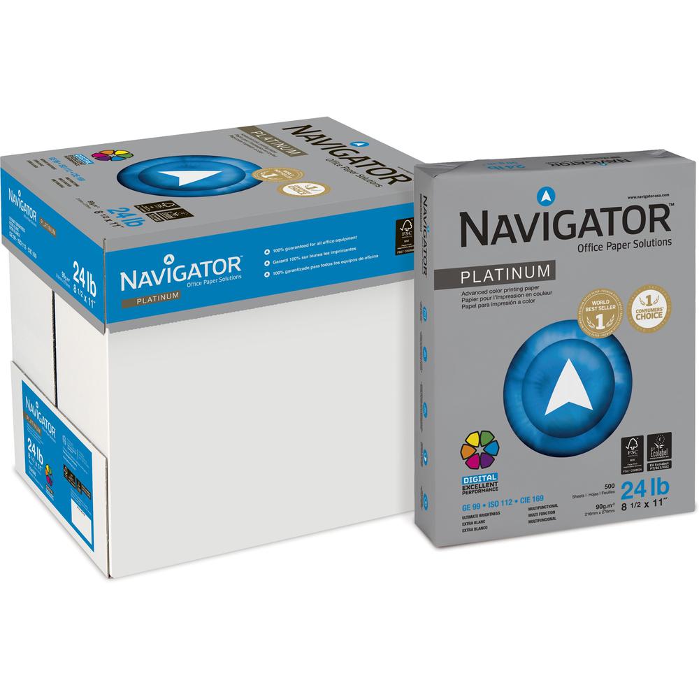 Navigator Platinum Digital Copy & Multipurpose Paper - Bright White - 99 Brightness - 96% Opacity - Letter - 8 1/2" x 11" - 24 lb Basis Weight - Extra Smooth - 5000 / Carton - Jam-free. Picture 1