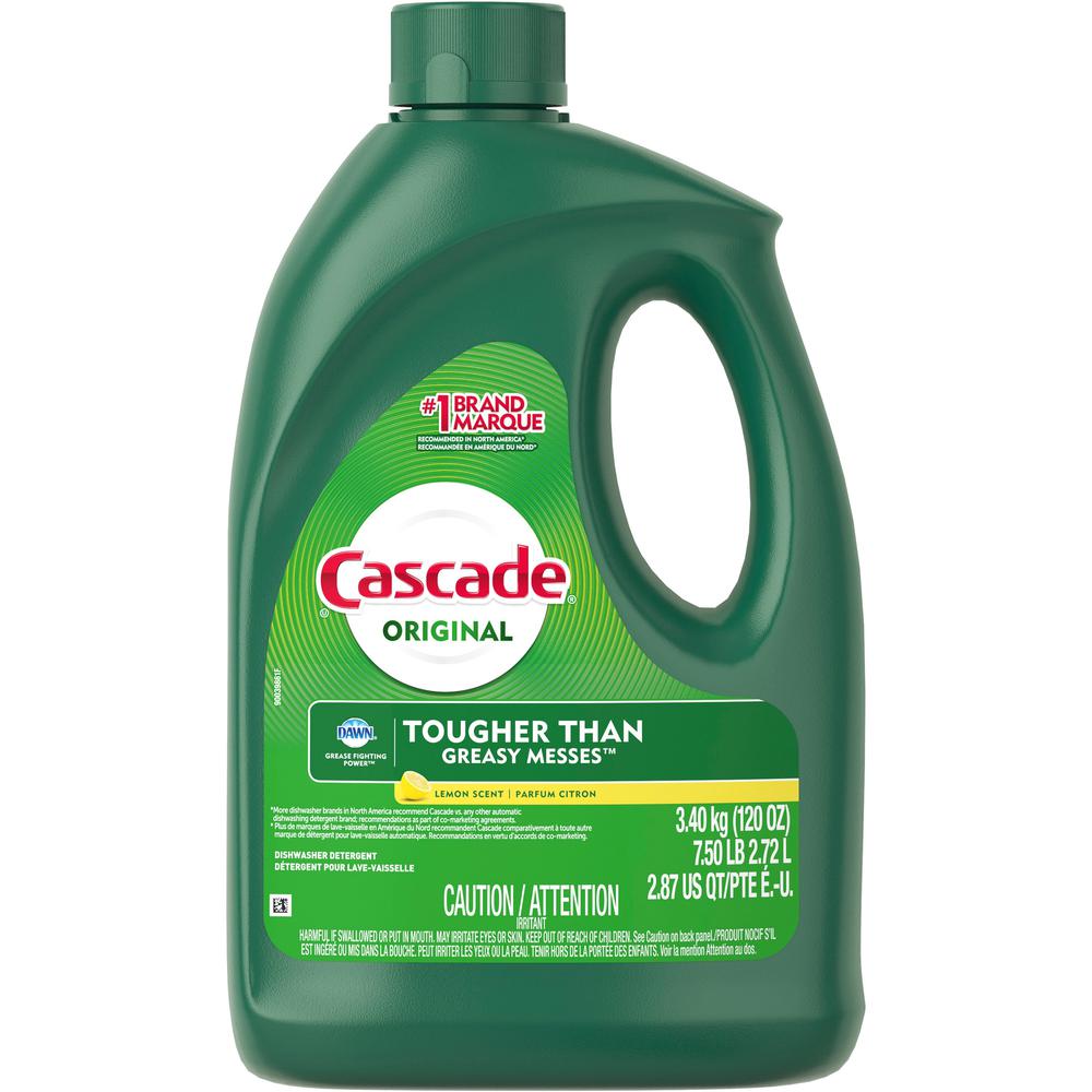 Cascade Gel Dishwasher Detergent - For Dishwasher, Dish, Glass - Gel - 120 oz (7.50 lb) - Lemon Scent - 4 / Carton - Residue-free, Phosphate-free - Green. Picture 1