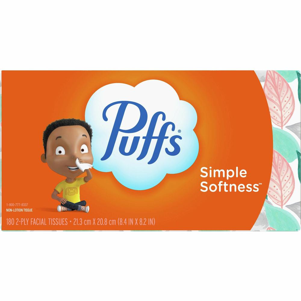 Puffs Basic Facial Tissue - 1 Ply - 8.50" x 8.40" - White - 180 / Box. Picture 1