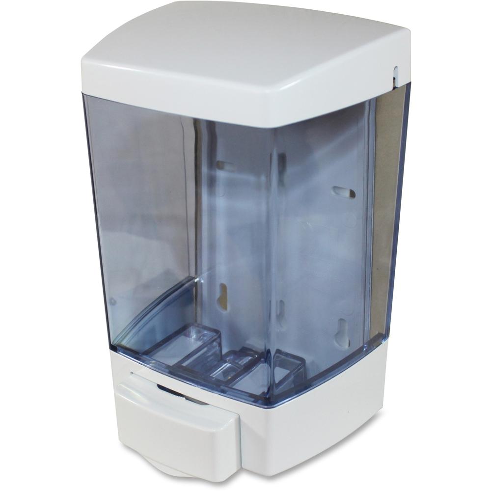 Genuine Joe Liquid Soap Dispenser - Manual - 1.44 quart Capacity - See-through Tank, Water Resistant - White - 1Each. Picture 1