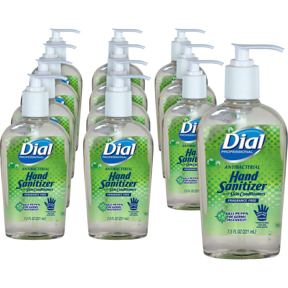 Dial Hand Sanitizer - 7.5 fl oz (221.8 mL) - Pump Bottle Dispenser - Kill Germs, Bacteria Remover, Mold Remover, Yeast Remover - Hand - Moisturizing - Clear - Fragrance-free, Dye-free - 12 / Carton. Picture 1