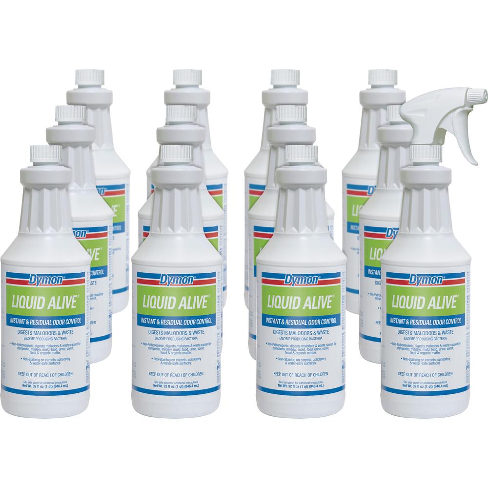 Dymon Liquid Alive Instant Odor Digester - Spray - 32 fl oz (1 quart) - Bottle - 12 / Carton. Picture 1