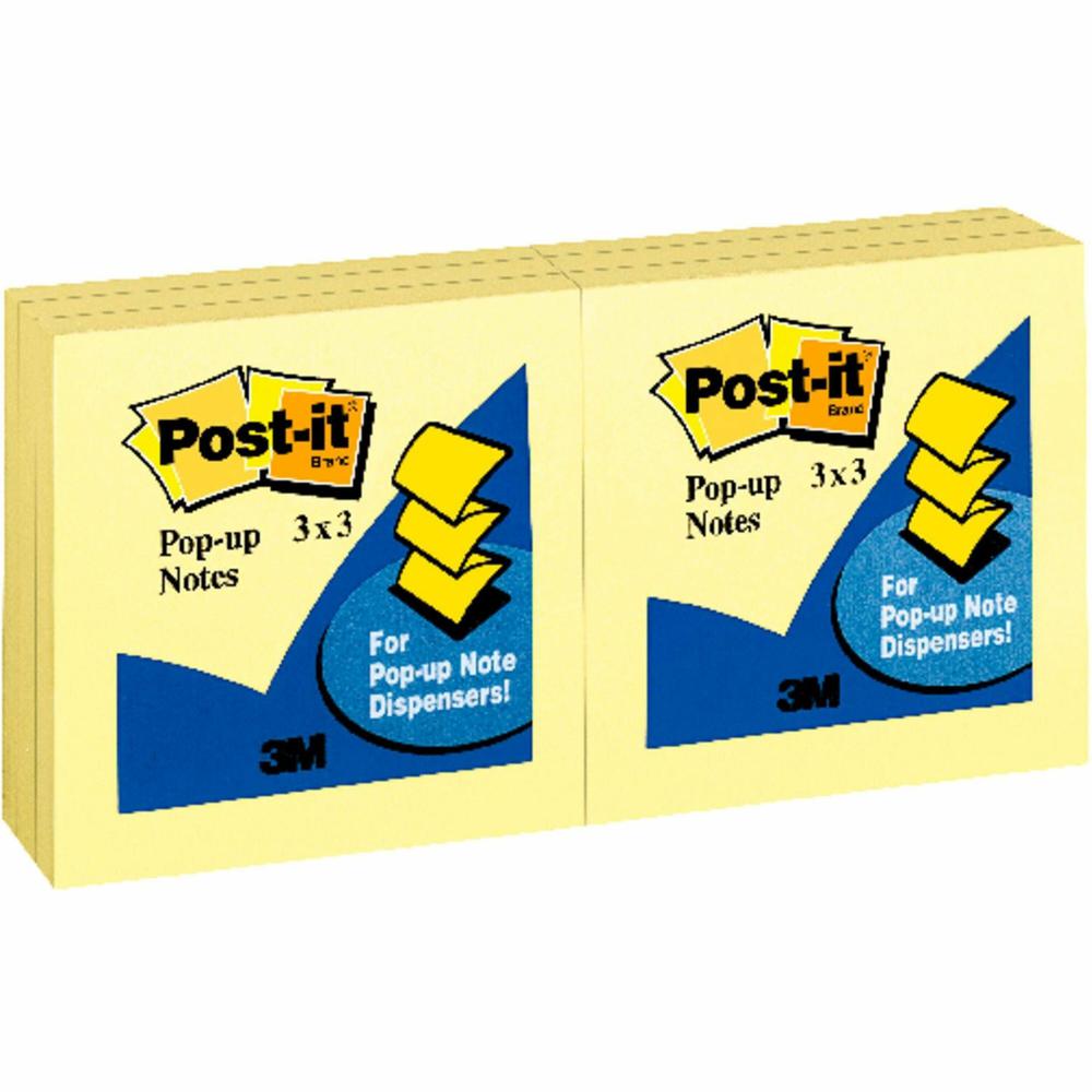 Post-it&reg; Pop-up Notes - 3" x 3" - Square - 100 Sheets per Pad - Unruled - Canary Yellow - Paper - Self-adhesive, Repositionable - 12 / Pack. Picture 1