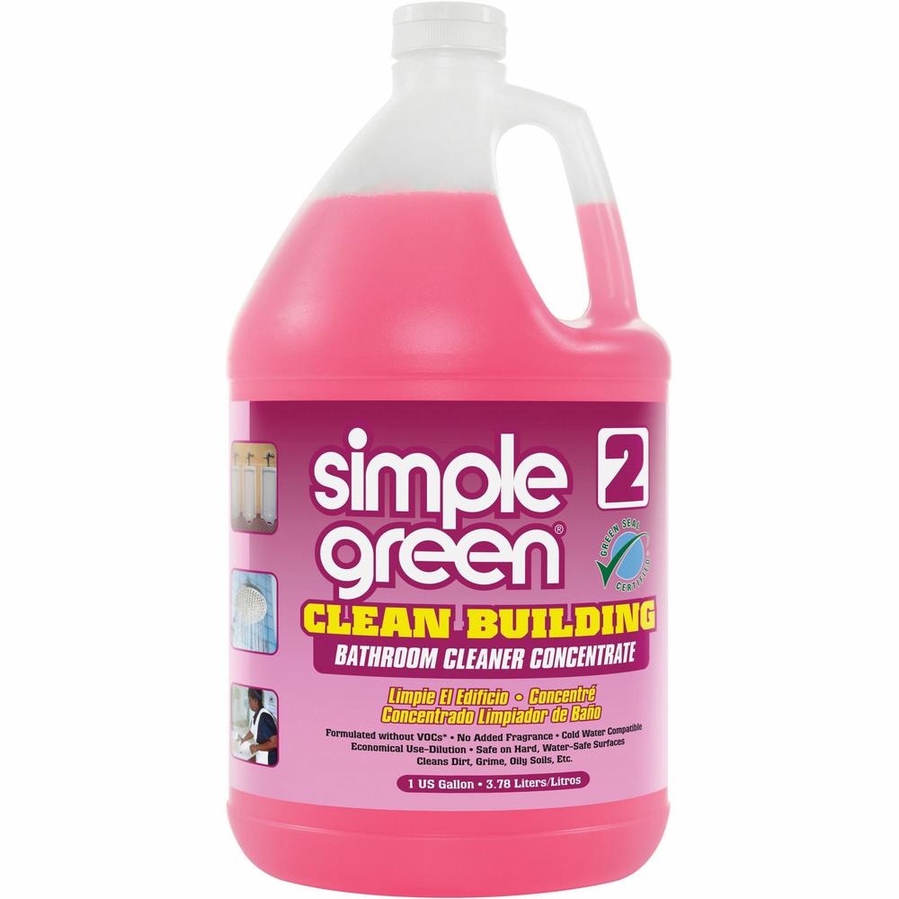 Simple Green Clean Building Bathroom Cleaner - For Multipurpose - Concentrate - 128 fl oz (4 quart) - 2 / Carton - Unscented, Non-toxic, Caustic-free, Non-flammable, VOC-free - Pink. Picture 1
