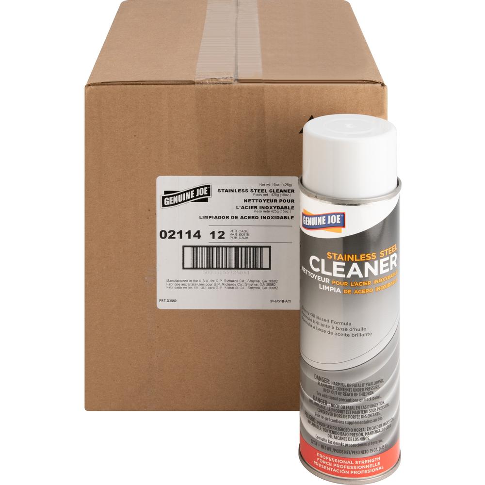 Genuine Joe Stainless Steel Cleaner - For Multipurpose - 15 fl oz (0.5 quart)Can - 12 / Carton - Luster - Multi. Picture 1