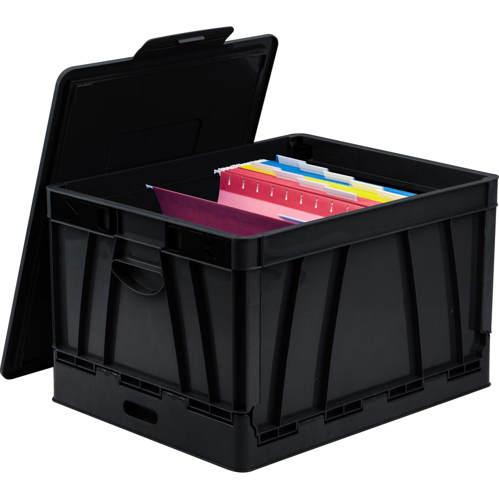 Storex Collapsible Storage Crate - External Dimensions: 14.3" Width x 17.3" Depth x 10.5"Height - 45 lb - 9.25 gal - Media Size Supported: Letter, Legal - Lid Lock Closure - Heavy Duty - Stackable - P. Picture 1