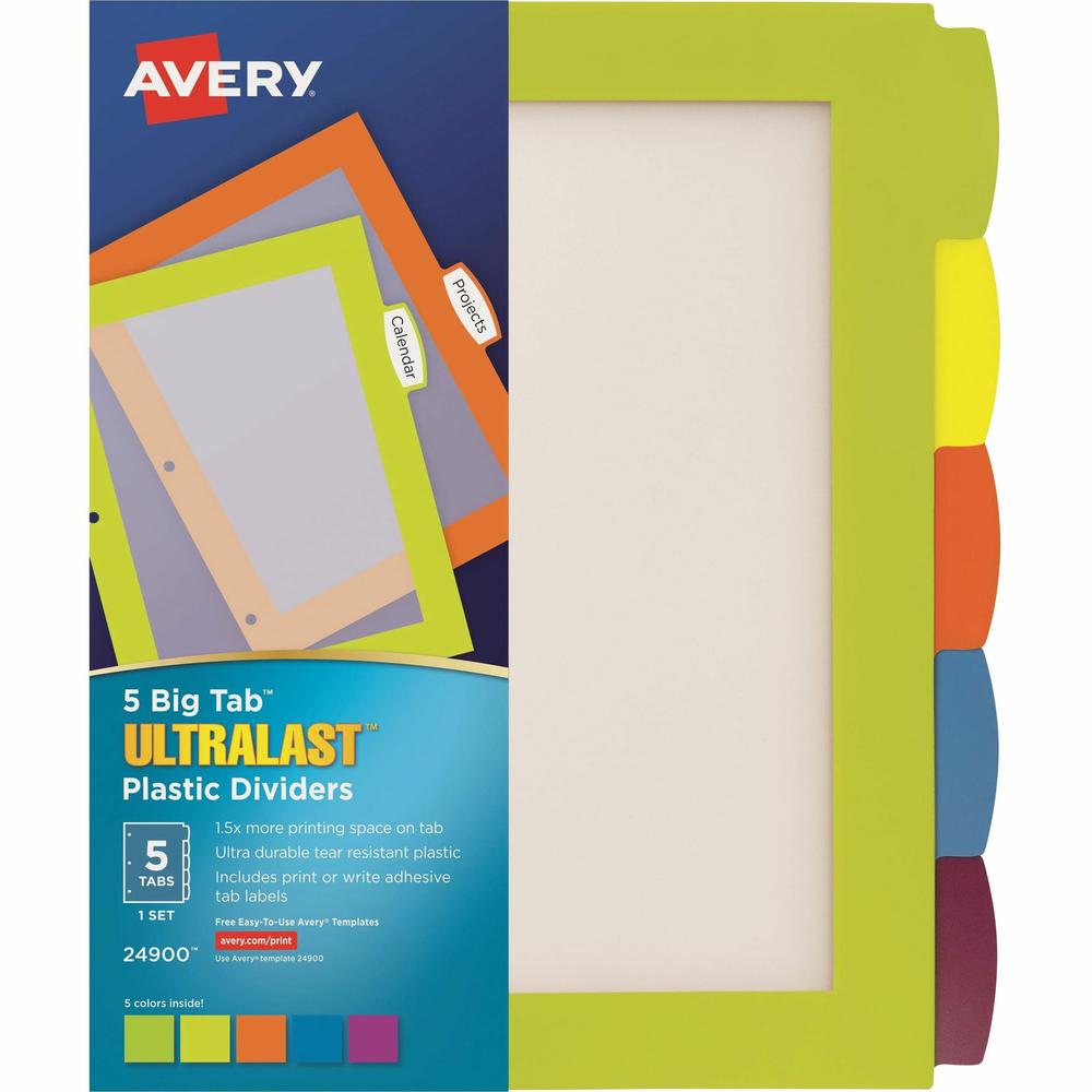 Avery&reg; Big Tab&trade; UltraLast&trade; Plastic Dividers for Laser and Inkjet Printers, 5 tabs - 5 x Divider(s) - 5 Write-on Tab(s) - 5 - 5 Tab(s)/Set - 8.5" Divider Width x 11" Divider Length - 3 . Picture 1