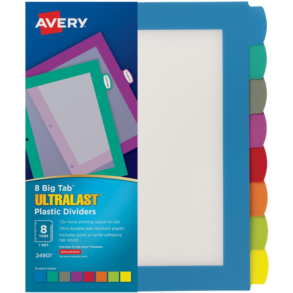 Avery&reg; Big Tab&trade; UltraLast&trade; Plastic Dividers for Laser and Inkjet Printers, 8 tabs - 8 x Divider(s) - 8 Write-on Tab(s) - 8 - 8 Tab(s)/Set - 8.5" Divider Width x 11" Divider Length - 3 . Picture 1