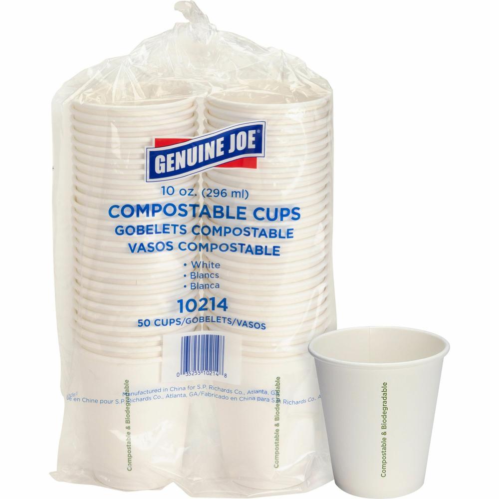 Genuine Joe 10 oz Eco-friendly Paper Cups - 50 / Pack - White - Paper - Coffee, Tea, Hot Chocolate. Picture 1