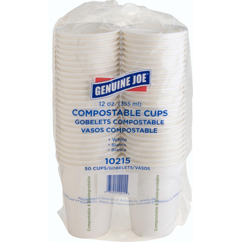 Genuine Joe 12 oz Eco-friendly Paper Cups - 50 / Pack - White - Paper. Picture 1