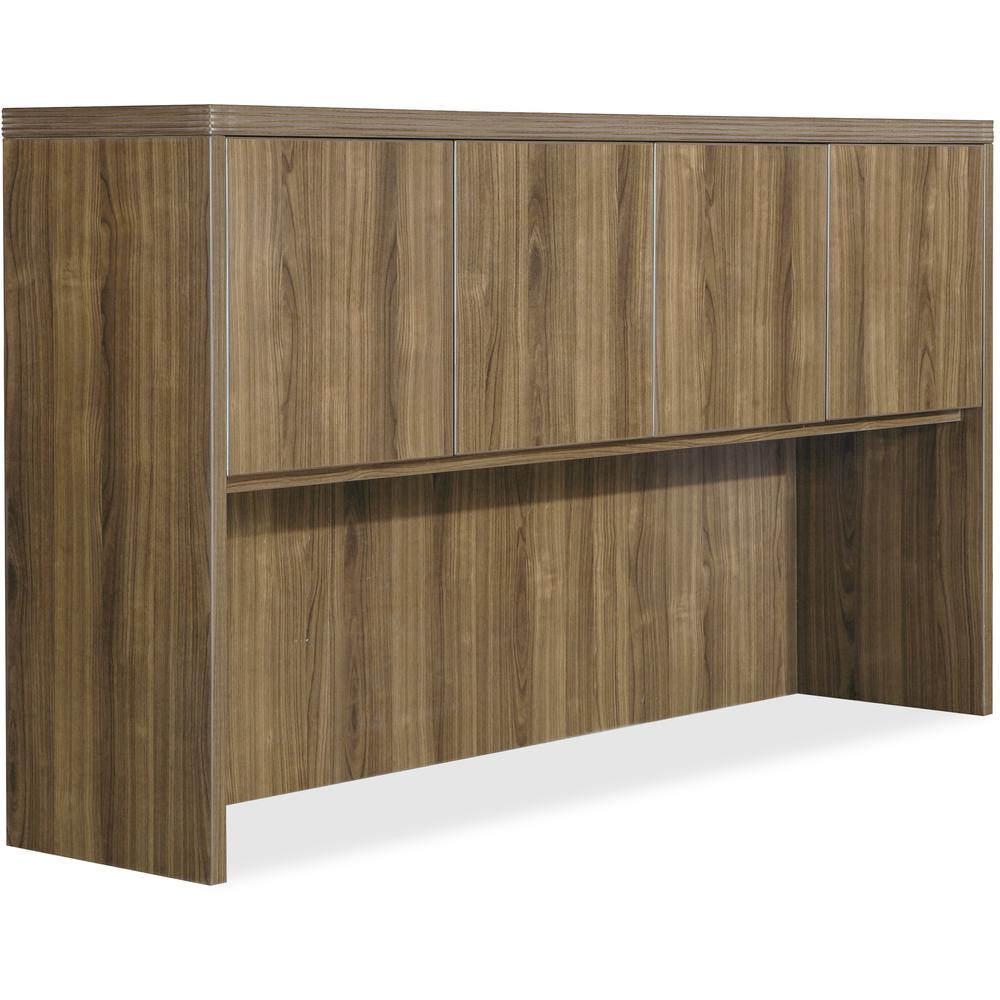 Lorell Chateau Series Hutch - 70.9" x 14.8"36.5" Hutch, 1.5" Top - 4 Door(s) - Reeded Edge - Material: P2 Particleboard - Finish: Walnut, Laminate - Durable - For Office. Picture 1