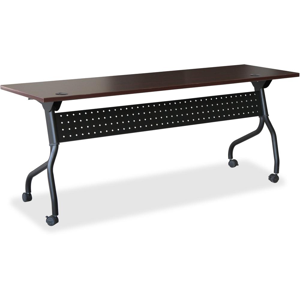 Lorell Flip Top Training Table - Rectangle Top - Four Leg Base - 4 Legs x 60" Table Top Width x 23.60" Table Top Depth - 29.50" Height x 59" Width x 23.63" Depth - Assembly Required - Black, Mahogany . Picture 1