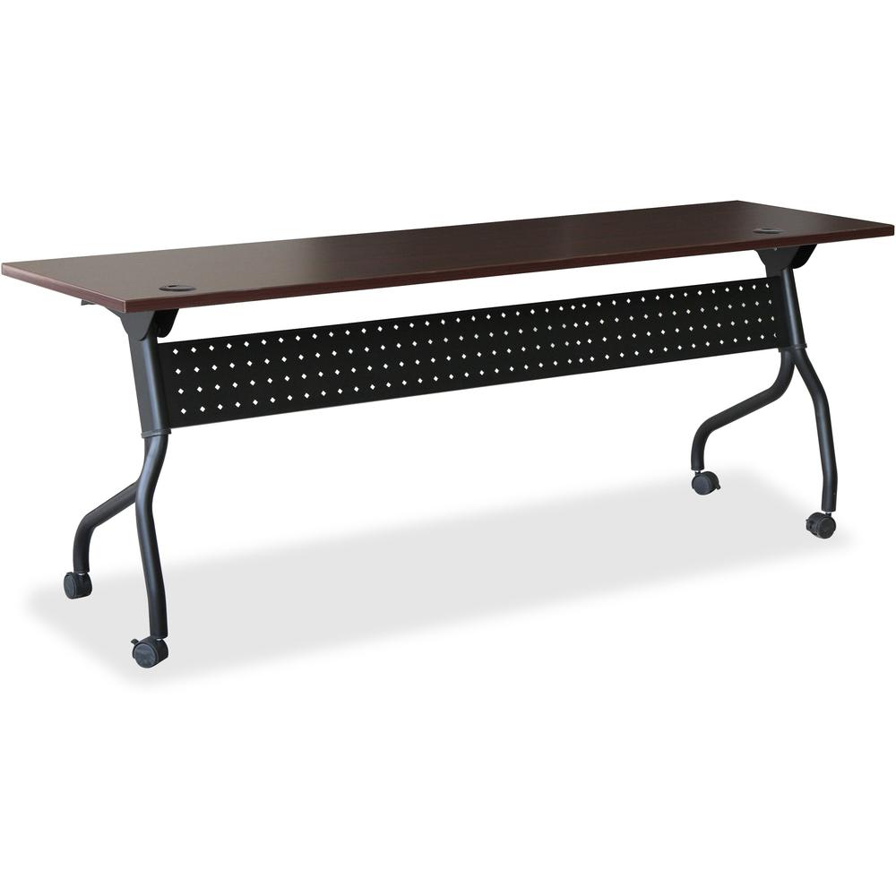 Lorell Flip Top Training Table - Rectangle Top - Four Leg Base - 4 Legs x 72" Table Top Width x 23.60" Table Top Depth - 29.50" Height x 70.88" Width x 23.63" Depth - Assembly Required - Black, Mahoga. Picture 1