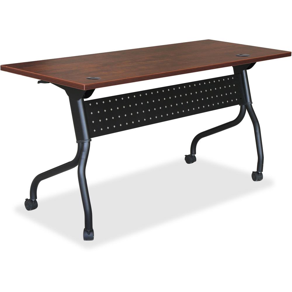 Lorell Flip Top Training Table - Rectangle Top - Four Leg Base - 4 Legs x 60" Table Top Width x 23.60" Table Top Depth - 29.50" Height x 59" Width x 23.63" Depth - Assembly Required - Cherry - Melamin. Picture 1