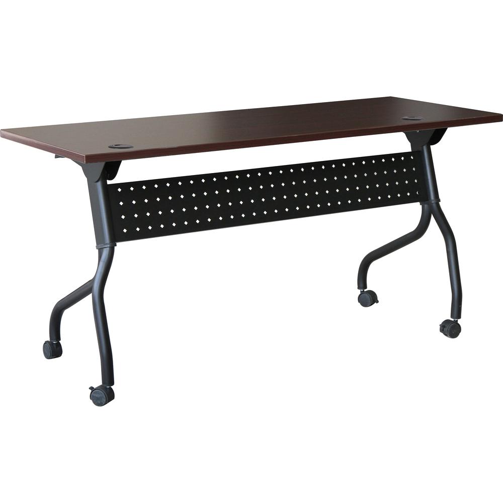 Lorell Flip Top Training Table - Rectangle Top - Four Leg Base - 4 Legs x 48" Table Top Width x 23.60" Table Top Depth - 29.50" Height x 47.25" Width x 23.63" Depth - Assembly Required - Black, Mahoga. Picture 1