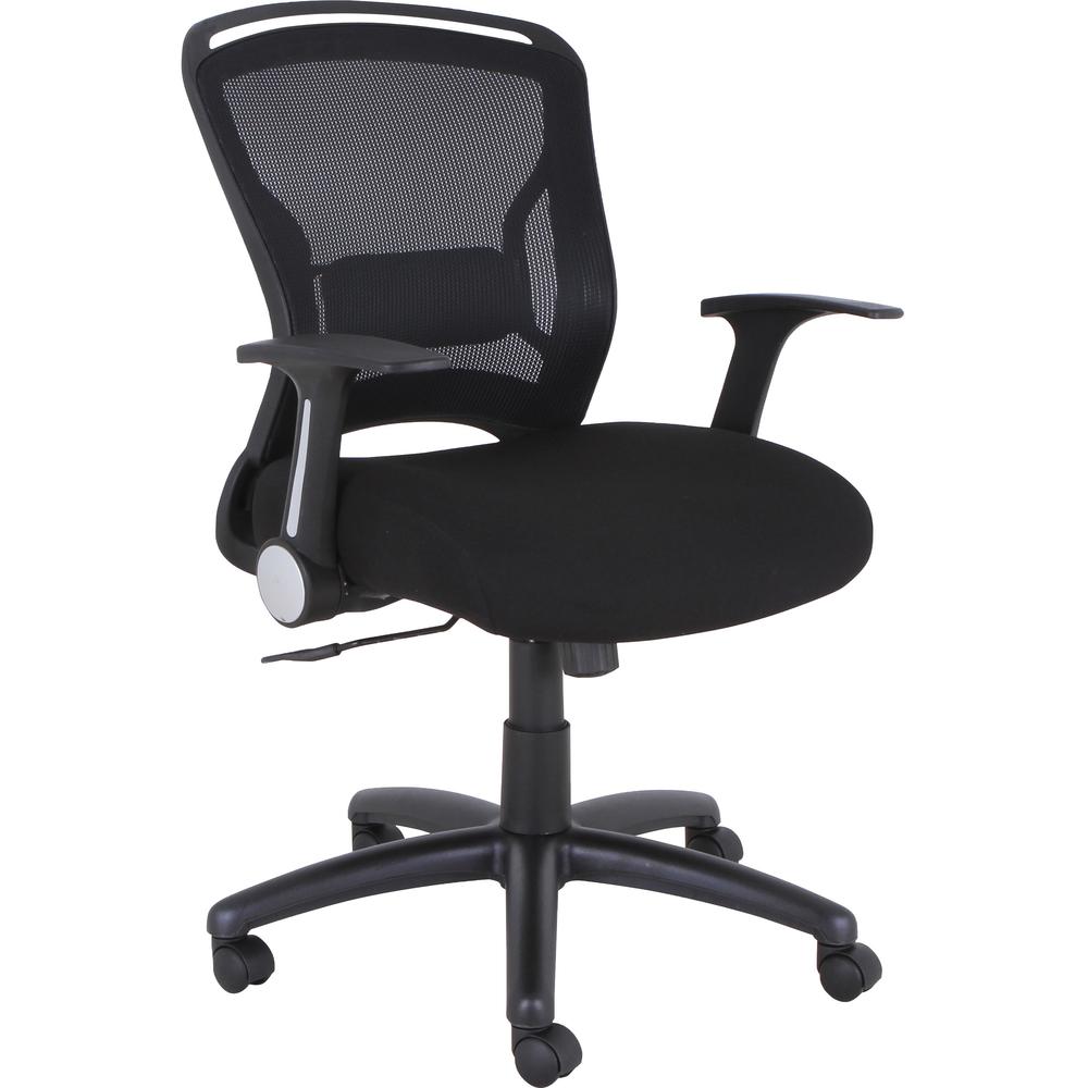 Lorell Flipper Arm Mid-back Chair - Fabric Seat - 5-star Base - Black - 1 Each. The main picture.