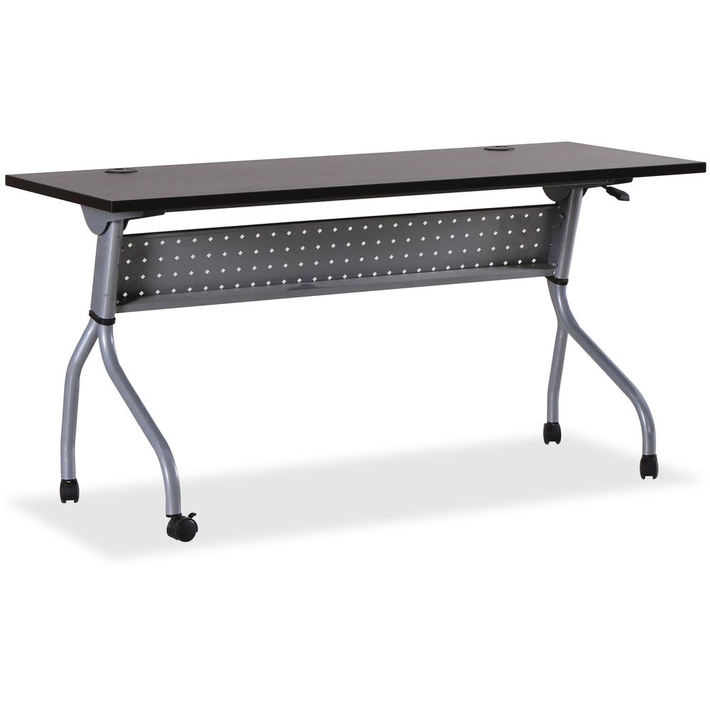 Lorell Flip Top Training Table - Rectangle Top - Four Leg Base - 4 Legs x 60" Table Top Width x 23.50" Table Top Depth - 29.50" Height x 59" Width x 23.63" Depth - Assembly Required - Espresso, Silver. Picture 1