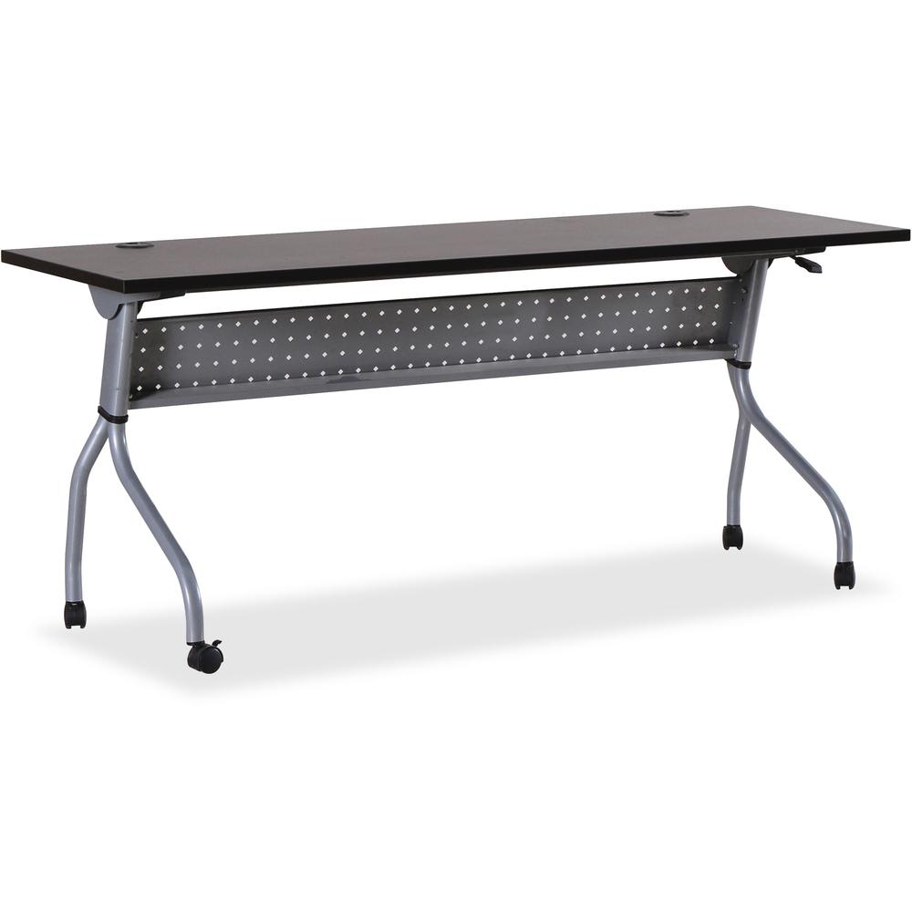 Lorell Flip Top Training Table - Rectangle Top - Four Leg Base - 4 Legs x 72" Table Top Width x 23.50" Table Top Depth - 29.50" Height x 70.88" Width x 23.63" Depth - Assembly Required - Espresso, Sil. Picture 1