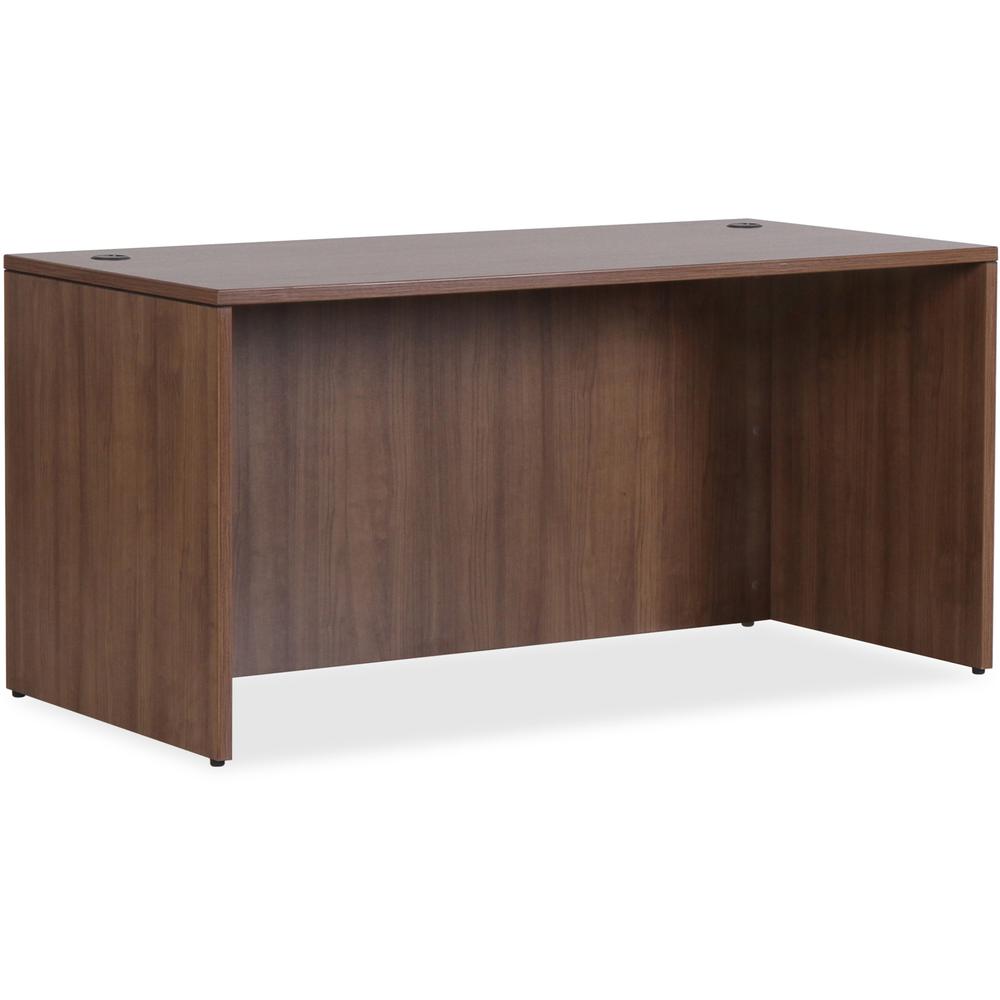 Lorell Essentials Series Rectangular Desk Shell - 1" Top, 66.1" x 29.5"29.5" Desk - Finish: Walnut Laminate - Lockable, Grommet, Modesty Panel, Adjustable Feet - For Office. Picture 1