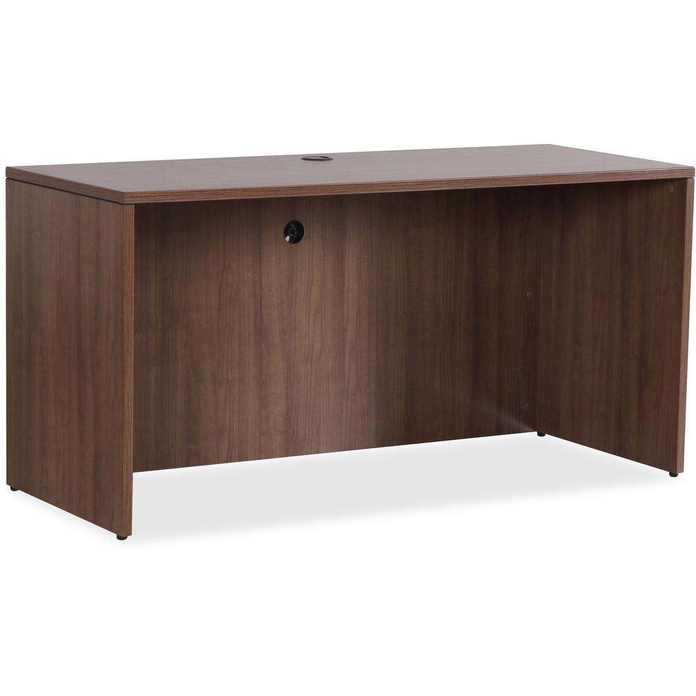 Lorell Essentials Series Credenza Shell - 70.9" x 23.6"29.5" Credenza, 1" Top, 3.8" Drawer Pull, 0.1" Edge - Walnut, Laminate Table Top - Durable, Grommet, Cord Management, Adjustable Feet - For Offic. Picture 1