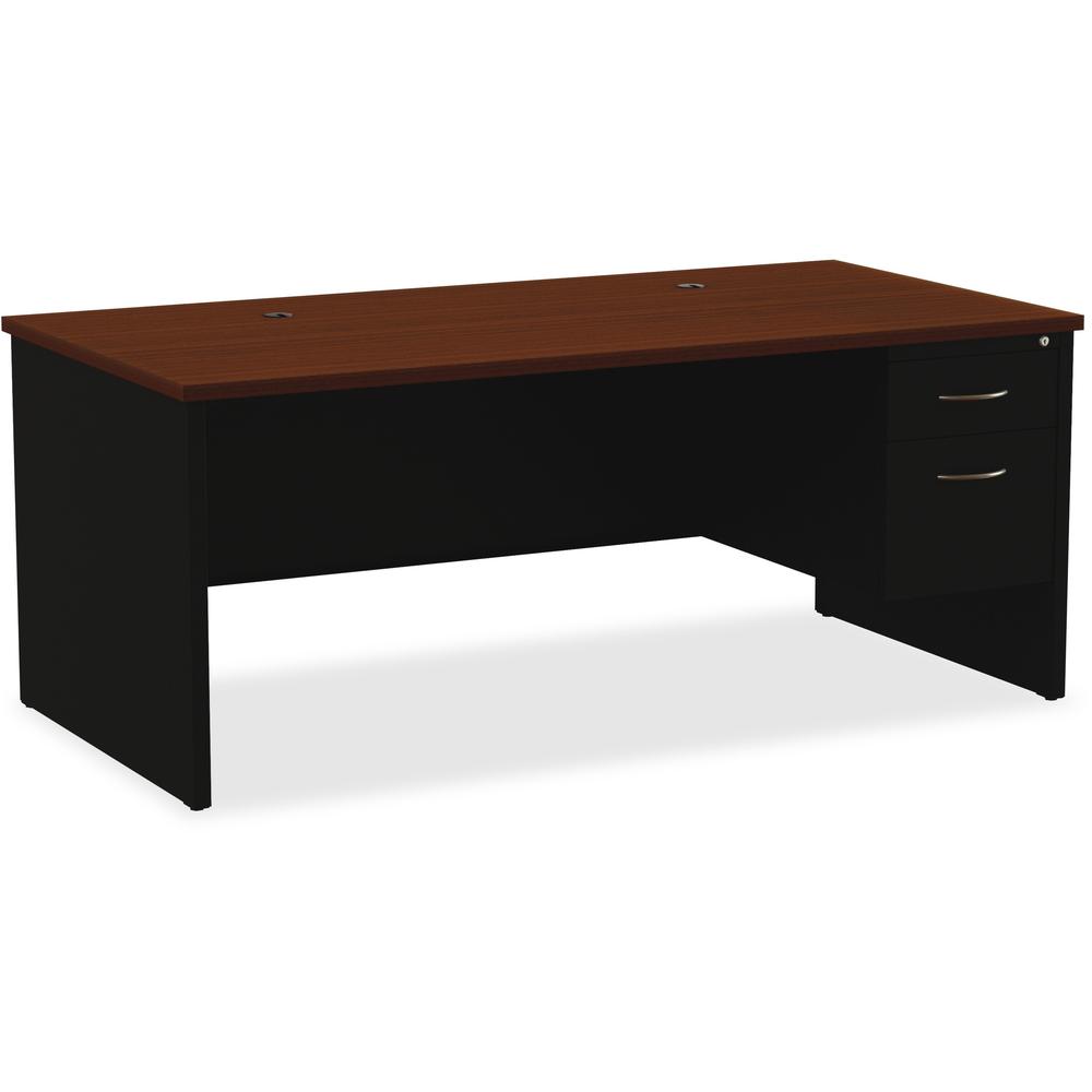 Lorell Fortress Modular Series Right-Pedestal Desk - 72" x 36" , 1.1" Top - 2 x Box, File Drawer(s) - Single Pedestal on Right Side - Material: Steel - Finish: Walnut Laminate, Black - Scratch Resista. Picture 1