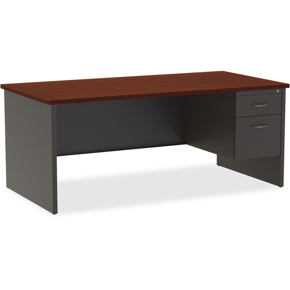 Lorell Mahogany Laminate/Charcoal Modular Desk Series Pedestal Desk - 2-Drawer - 72" x 36" , 1.1" Top - 2 x Box Drawer(s), File Drawer(s) - Single Pedestal on Right Side - Material: Steel - Finish: Ma. Picture 1