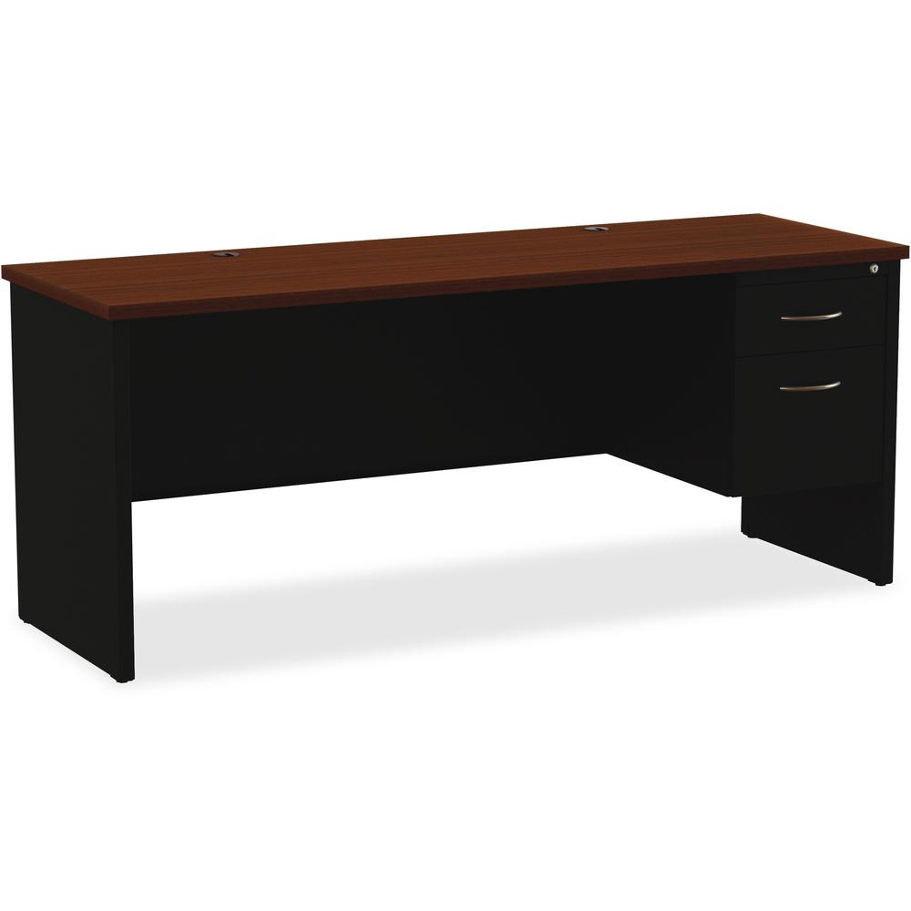 Lorell Fortress Modular Series Right-pedestal Credenza - 72" x 24" , 1.1" Top - 2 x Box, File Drawer(s) - Single Pedestal on Right Side - Material: Steel - Finish: Walnut Laminate, Black - Scratch Res. Picture 1