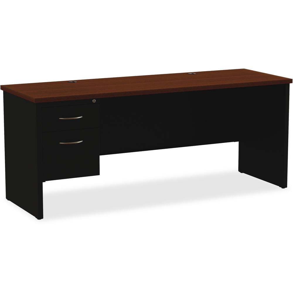 Lorell Fortress Modular Series Left-pedestal Credenza - 72" x 24" , 1.1" Top - 2 x Box, File Drawer(s) - Single Pedestal on Left Side - Material: Steel - Finish: Walnut Laminate, Black - Scratch Resis. Picture 1