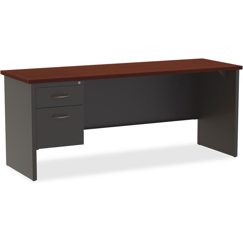 Lorell Fortress Modular Series Left-pedestal Credenza - 72" x 24" , 1.1" Top - 2 x Box, File Drawer(s) - Single Pedestal on Left Side - Material: Steel - Finish: Mahogany Laminate, Charcoal - Scratch . Picture 1