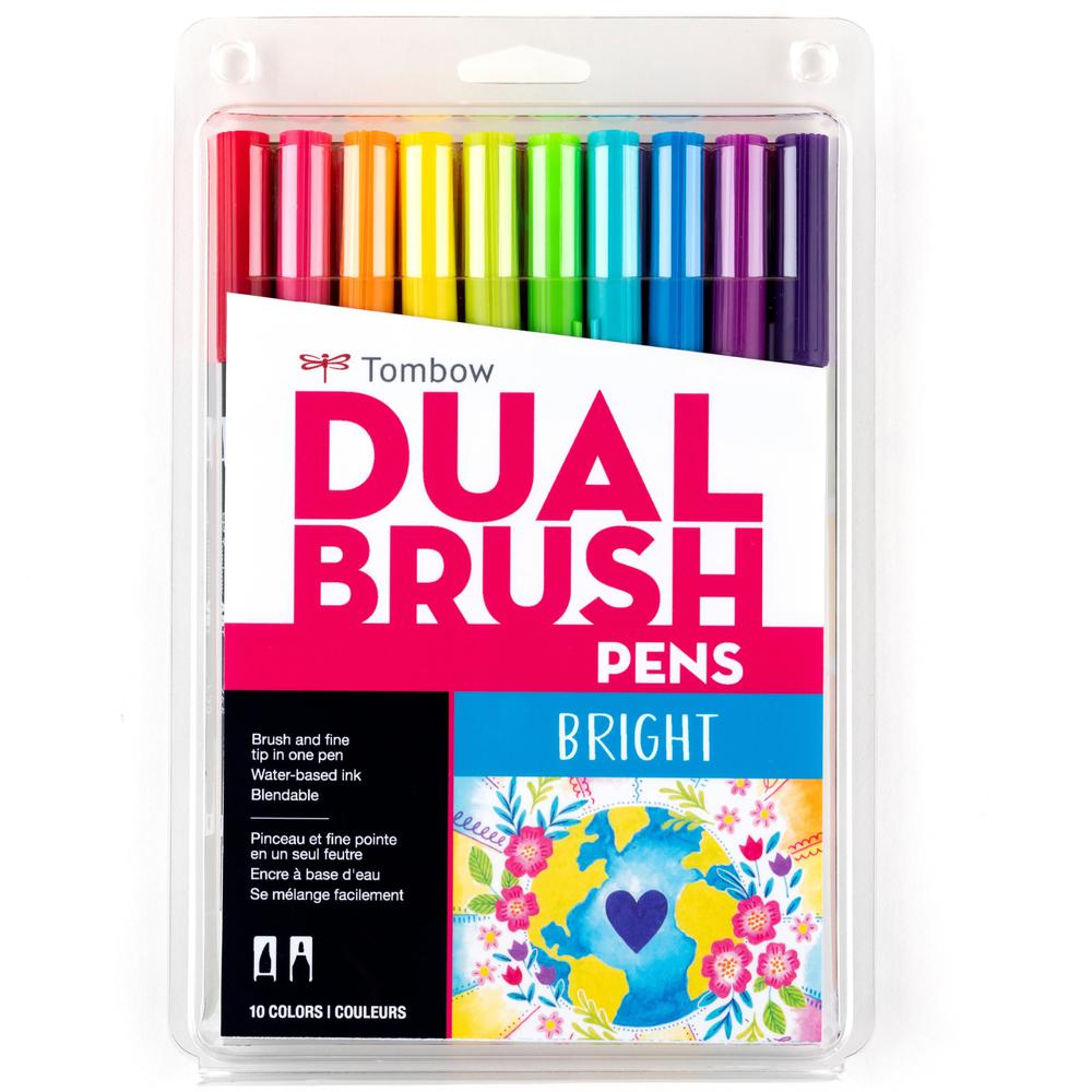 Tombow Dual Brush Art Pen 10-piece Set - Bright Colors - Hot Pink, Orange, Chartreuse, Willow Green, Purple, Rubine Red, Process Yellow, Reflex Blue, Imperial Purple Water Based Ink - Nylon Tip - 1 / . Picture 1