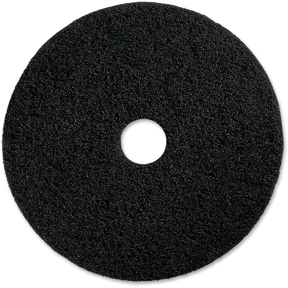 Genuine Joe Black Floor Stripping Pad - 14" Diameter - 5/Carton x 14" Diameter x 1" Thickness - Floor, Stripping - 175 rpm to 350 rpm Speed Supported - Heavy Duty, Dirt Remover, Flexible, Long Lasting. Picture 1