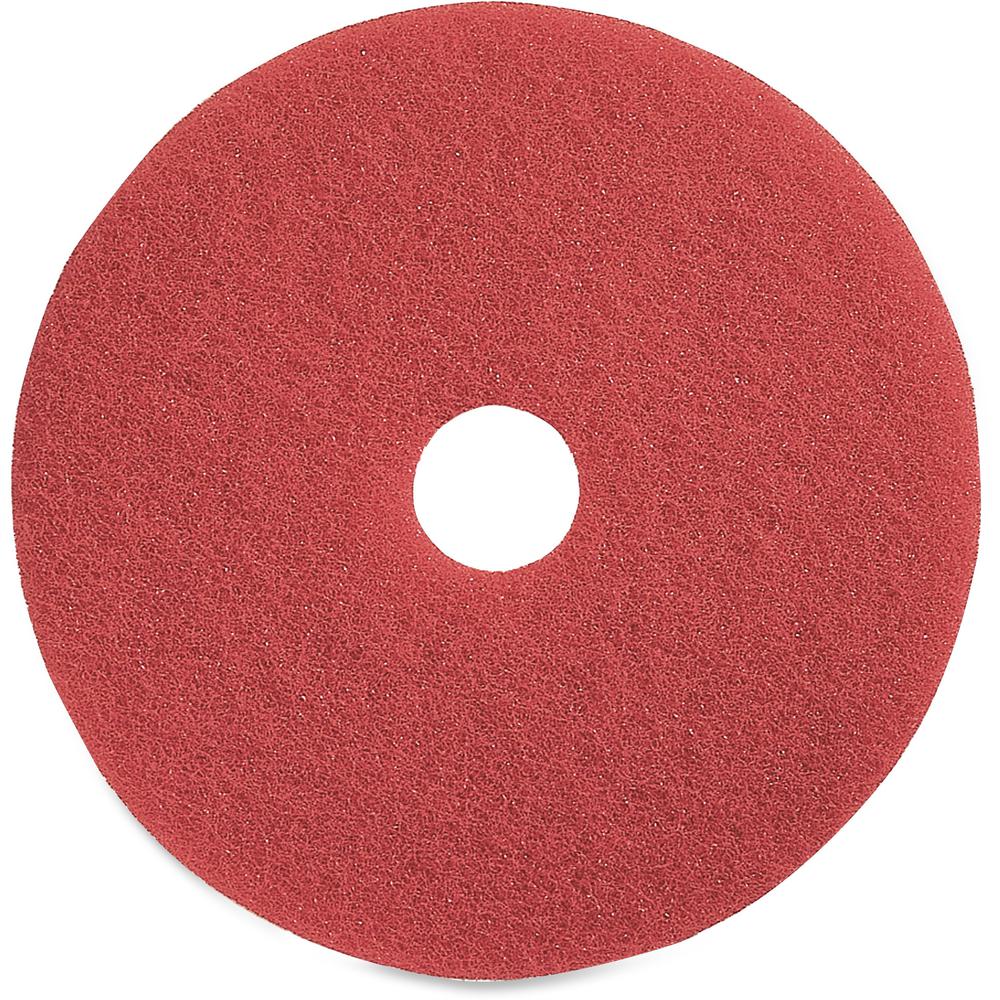 Genuine Joe Red Buffing Floor Pad - 16" Diameter - 5/Carton x 16" Diameter x 1" Thickness - Fiber - Red. The main picture.