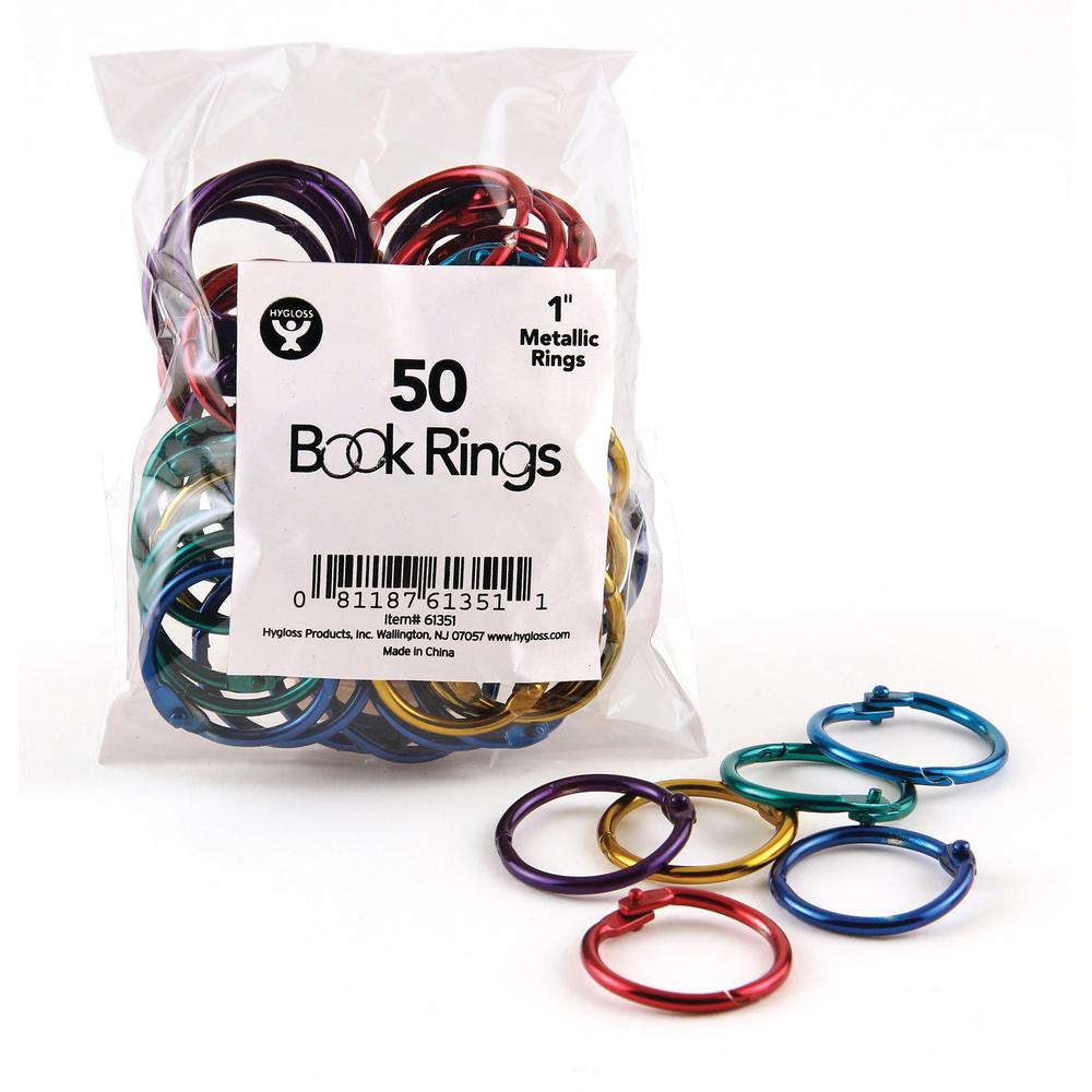 Hygloss Book Rings - 1" Maximum Capacity - Assorted - Steel, Metal - 50 / Pack. Picture 1