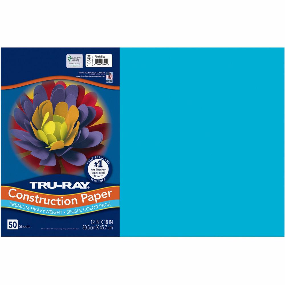 Tru-Ray Construction Paper - Art Project - 18"Width x 12"Length - 50 / Pack - Atomic Blue - Sulphite. Picture 1