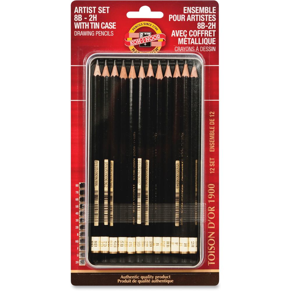 Koh-I-Noor Artist Drawing Pencil Set - 5B, 4B, 3B, 2B, B, HB, F, H, 2H, 3H, 4H, ... Lead - 2 mm, 2.5 mm Lead Diameter - Graphite Lead - 12 / Set. The main picture.