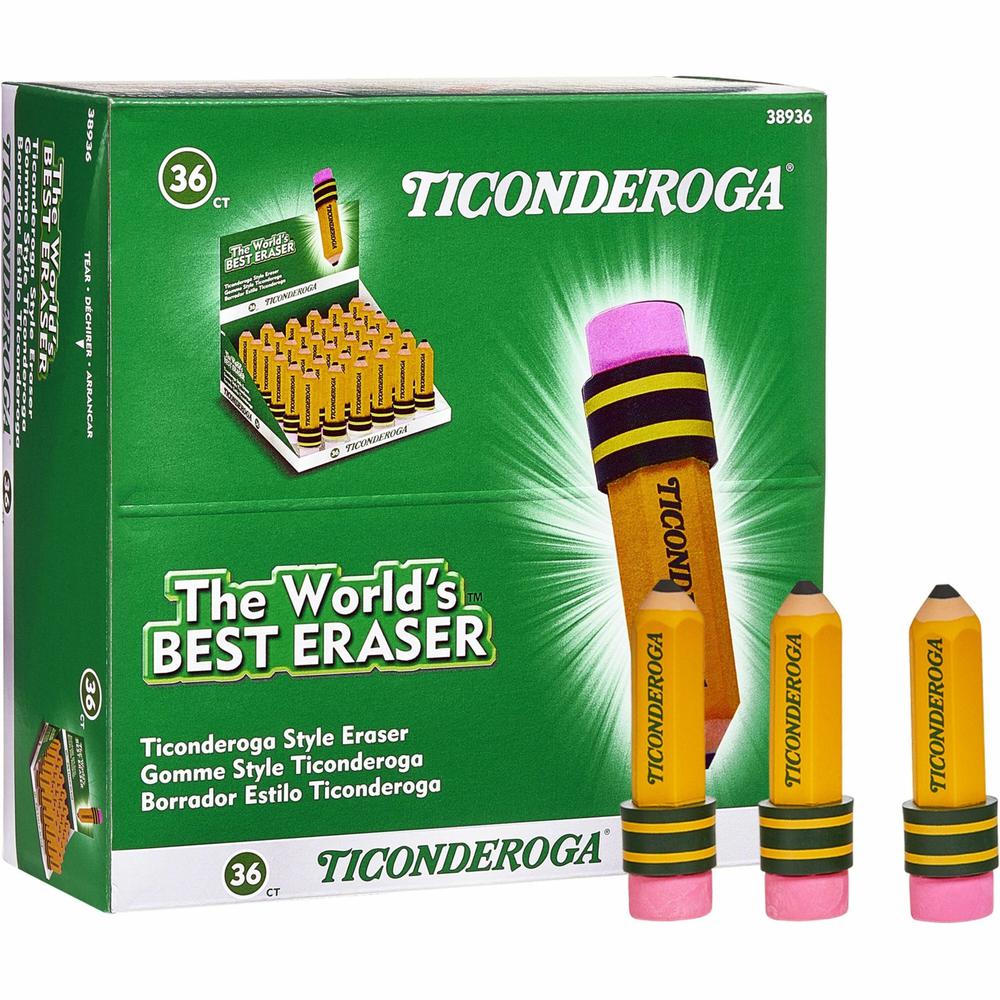 Ticonderoga Pencil-Shaped Erasers - Yellow - Pencil - 36 / Box - Latex-free, Smudge-free, Non-toxic. Picture 1