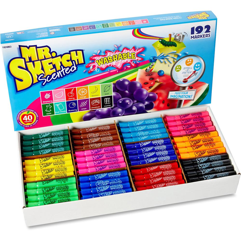Mr. Sketch Scented Washable Markers - Narrow, Medium, Broad Marker Point - Chisel Marker Point Style - Assorted - 192 / Set. The main picture.