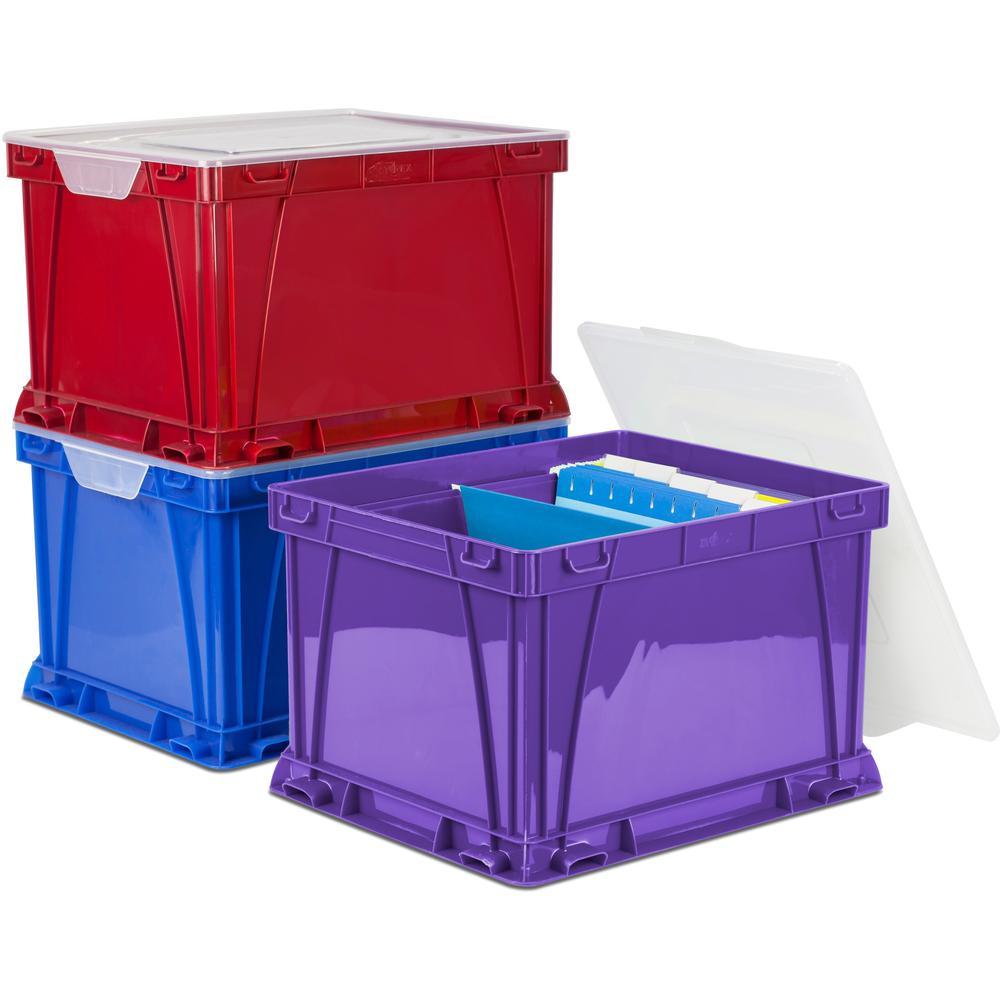 Storex 3 Piece Cube Storage Bins - External Dimensions: 14.3" Width x 17.3" Depth x 10.5" Height - Stackable - Plastic - Assorted Bright - For File - Recycled - 3 / Set. Picture 1