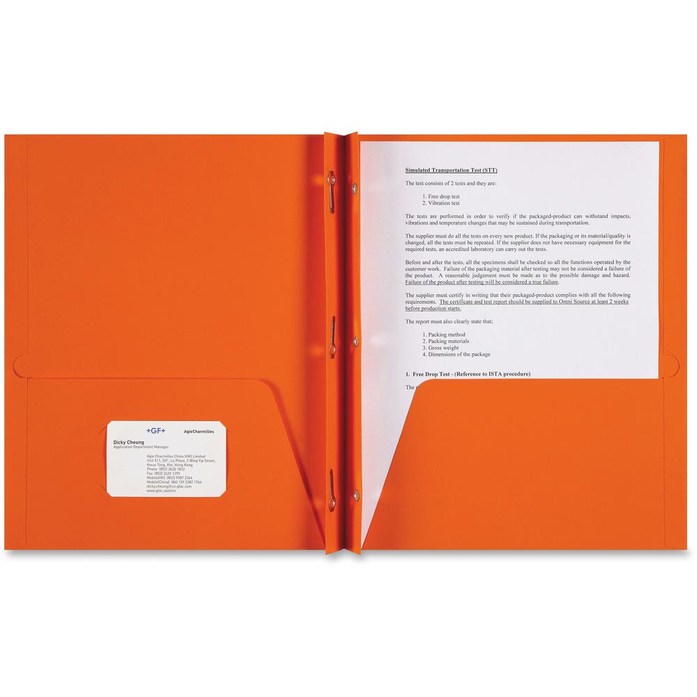 Sparco Letter Pocket Folder - 8 1/2" x 11" - 3 x Double Prong Fastener(s) - 2 Internal Pocket(s) - Orange - 25 / Box. Picture 1